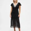 Maxikleid mit V-Ausschnitt und Spitzenbesatz