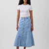 Maxirock aus Denim mit Naht und Knopfleiste