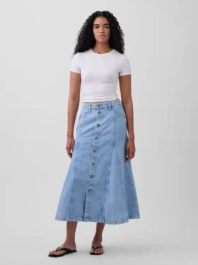 Maxirock aus Denim mit Naht und Knopfleiste