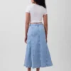 Maxirock aus Denim mit Naht und Knopfleiste