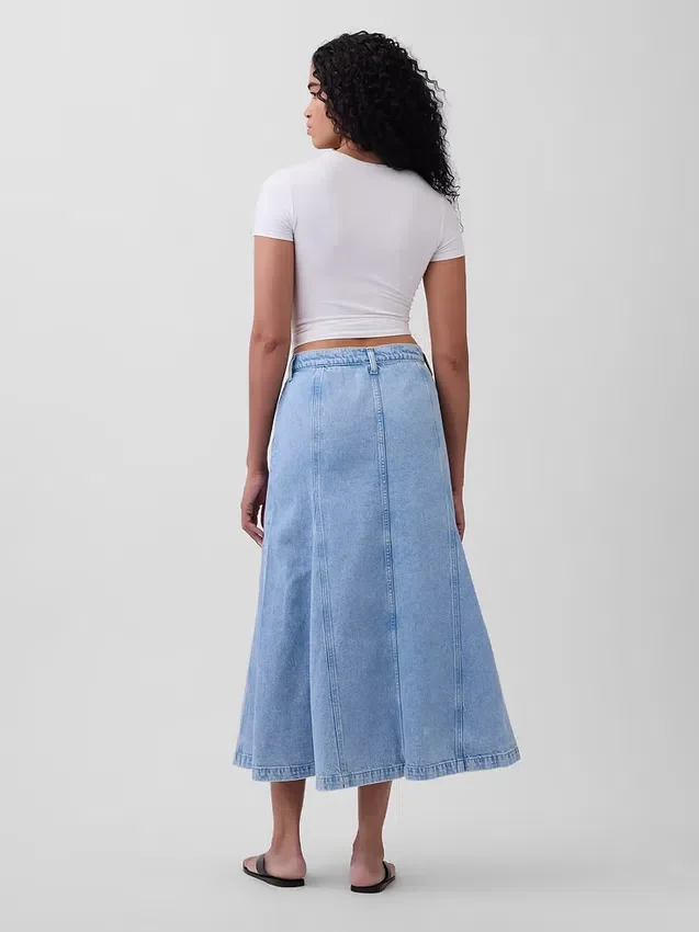 Maxirock aus Denim mit Naht und Knopfleiste