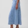 Maxirock aus Denim mit Naht und Knopfleiste