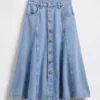 Maxirock aus Denim mit Naht und Knopfleiste