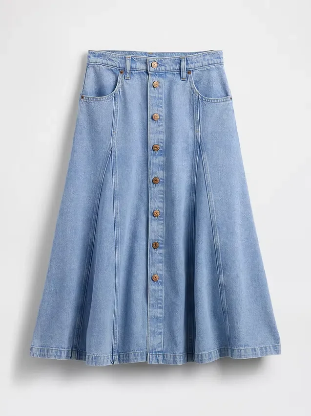 Maxirock aus Denim mit Naht und Knopfleiste