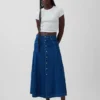 Maxirock aus Denim mit Nahtdetails und Knopfleiste