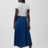 Maxirock aus Denim mit Nahtdetails und Knopfleiste
