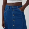 Maxirock aus Denim mit Nahtdetails und Knopfleiste