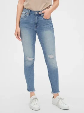 Mid-Rise-Jeans im Distressed-Look, True Skinny, Knöchellang