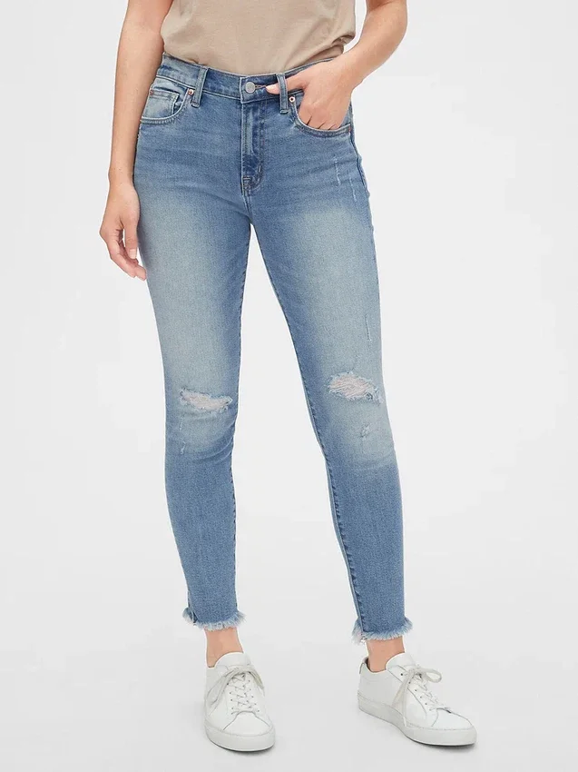 Mid-Rise-Jeans im Distressed-Look, True Skinny, Knöchellang