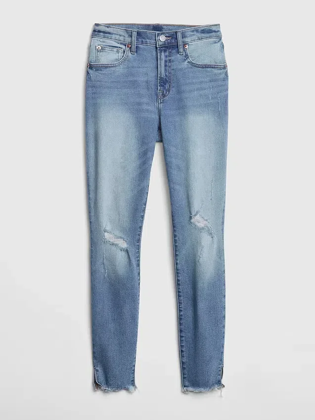 Mid-Rise-Jeans im Distressed-Look, True Skinny, Knöchellang