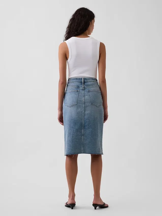 Midi-Bleistiftrock aus Denim mit hoher Leibhöhe