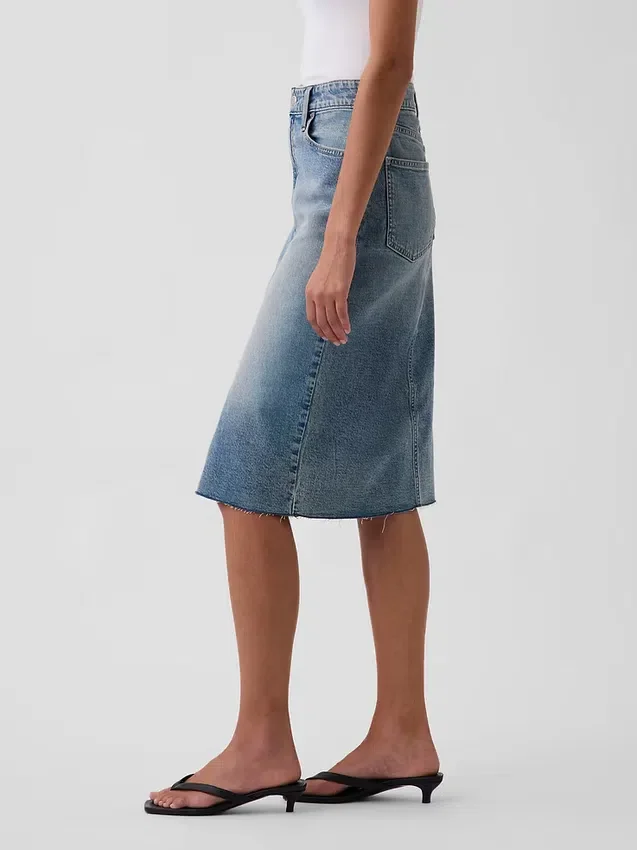 Midi-Bleistiftrock aus Denim mit hoher Leibhöhe
