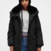 Midi-Daunenjacke mit Kunstfellbesatz