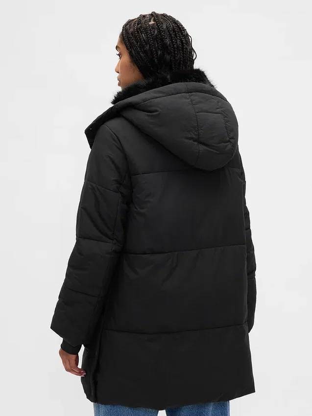 Midi-Daunenjacke mit Kunstfellbesatz