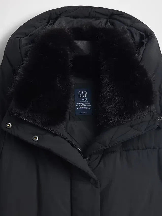 Midi-Daunenjacke mit Kunstfellbesatz