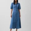 Midi-Hemdkleid aus Denim mit Barrel-Ärmeln