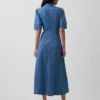 Midi-Hemdkleid aus Denim mit Barrel-Ärmeln