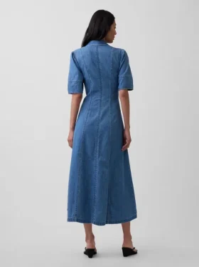 Midi-Hemdkleid aus Denim mit Barrel-Ärmeln
