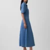 Midi-Hemdkleid aus Denim mit Barrel-Ärmeln