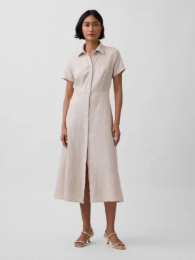 Midi-Hemdkleid aus Leinenmischung