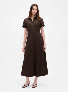 Midi-Hemdkleid aus Leinenmischung
