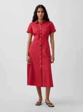 Midi-Hemdkleid aus Leinenmischung