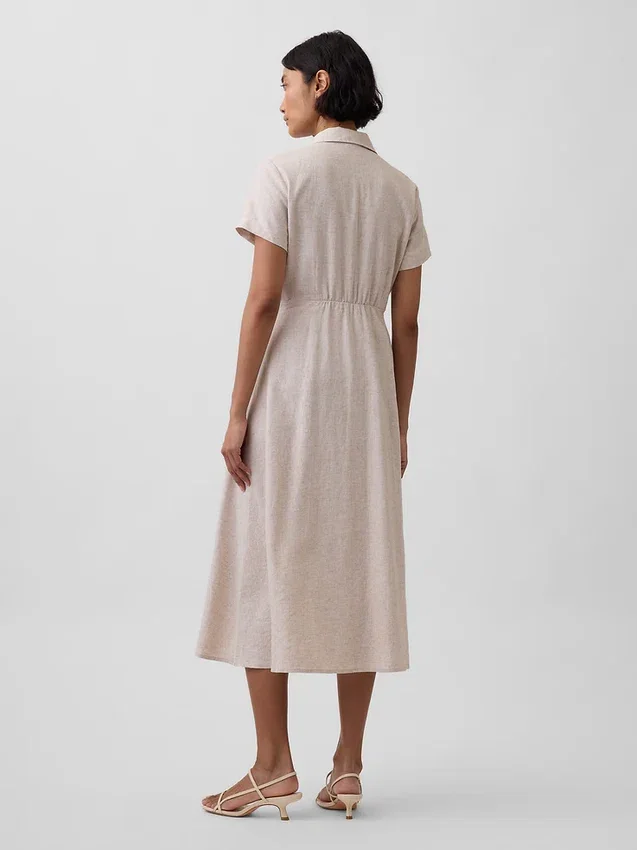 Midi-Hemdkleid aus Leinenmischung