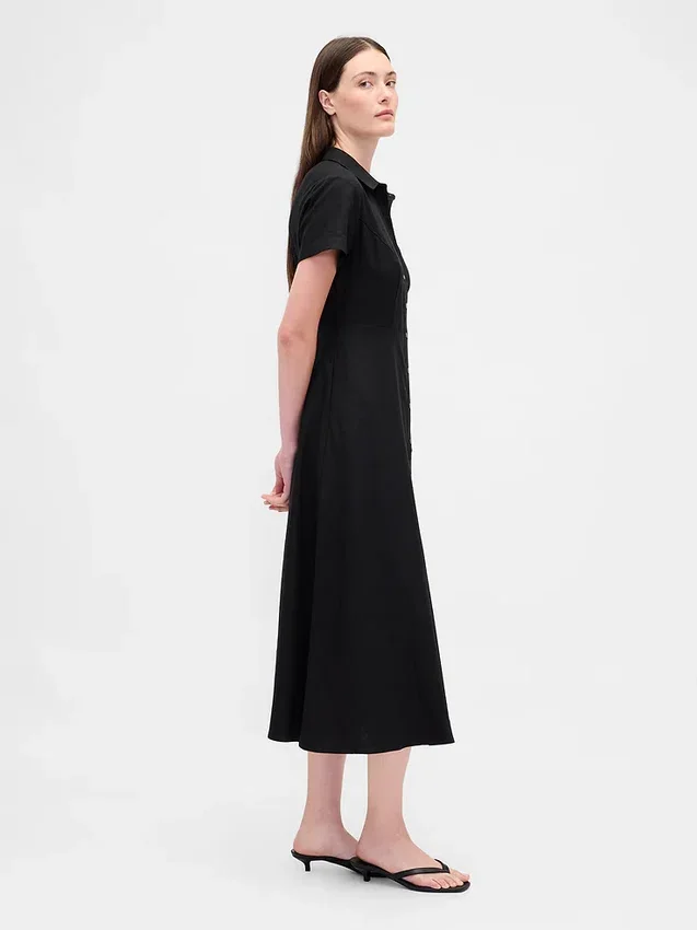 Midi-Hemdkleid aus Leinenmischung