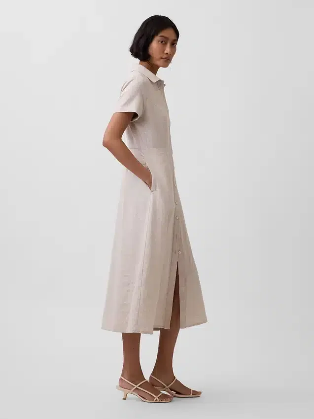 Midi-Hemdkleid aus Leinenmischung