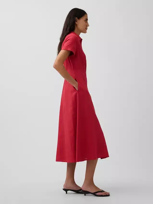 Midi-Hemdkleid aus Leinenmischung