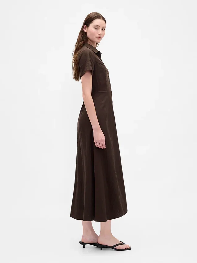 Midi-Hemdkleid aus Leinenmischung