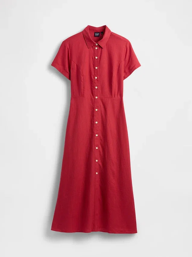 Midi-Hemdkleid aus Leinenmischung