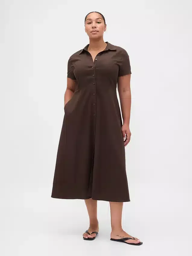 Midi-Hemdkleid aus Leinenmischung