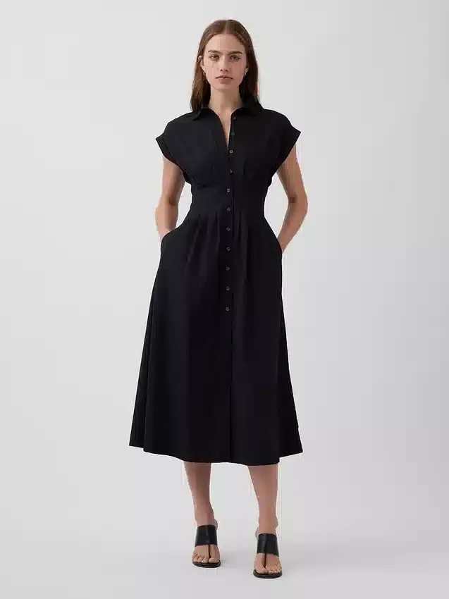 Midi-Hemdkleid aus Popeline mit tailliertem Schnitt