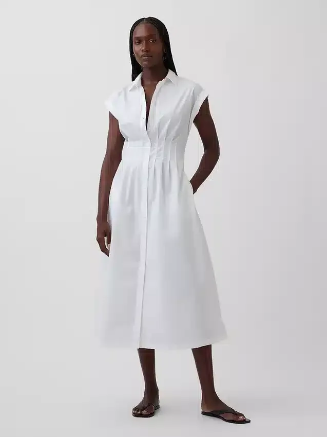 Midi-Hemdkleid aus Popeline mit tailliertem Schnitt