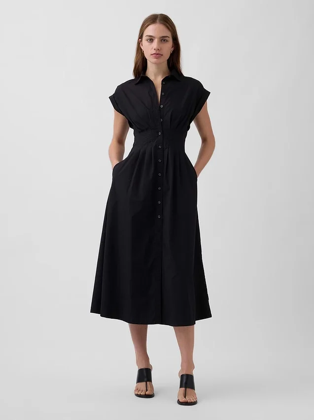 Midi-Hemdkleid aus Popeline mit tailliertem Schnitt