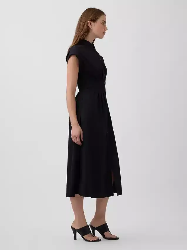 Midi-Hemdkleid aus Popeline mit tailliertem Schnitt