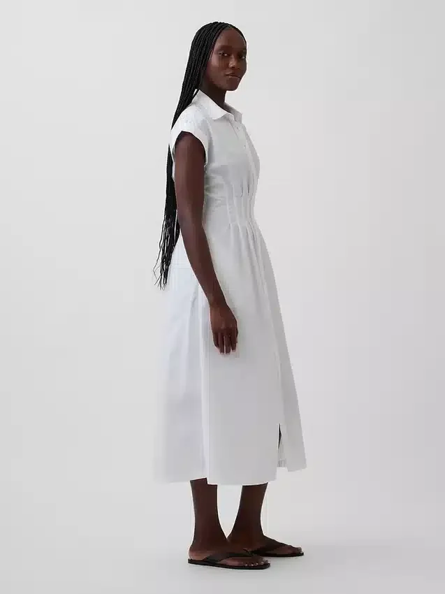 Midi-Hemdkleid aus Popeline mit tailliertem Schnitt
