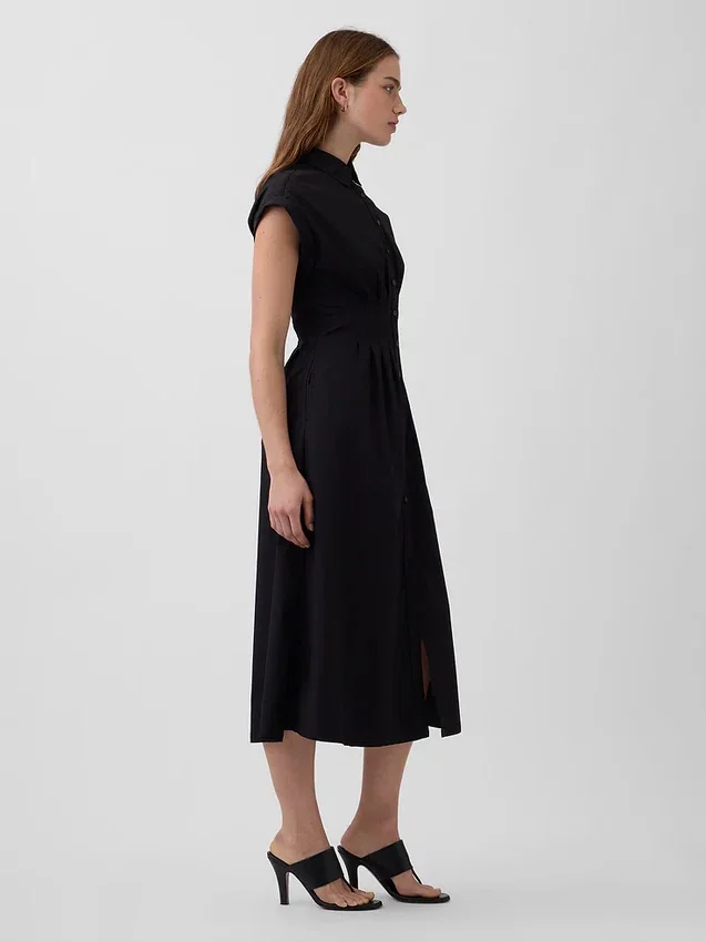 Midi-Hemdkleid aus Popeline mit tailliertem Schnitt