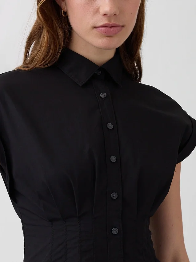Midi-Hemdkleid aus Popeline mit tailliertem Schnitt