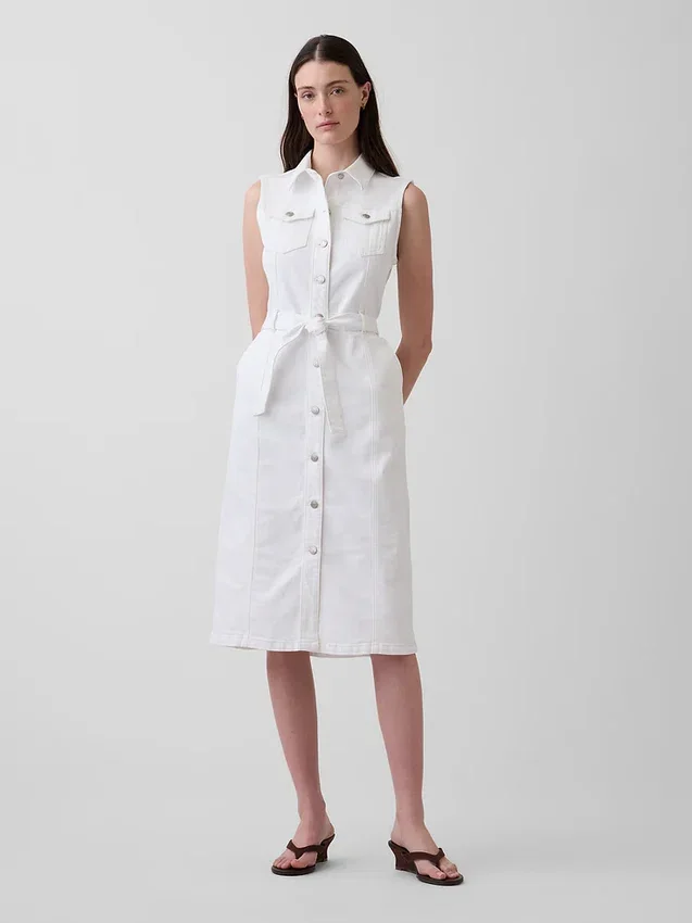Midi-Kleid aus Denim mit Bindegürtel