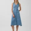 Midi-Kleid aus Denim mit Handkerchief-Saum