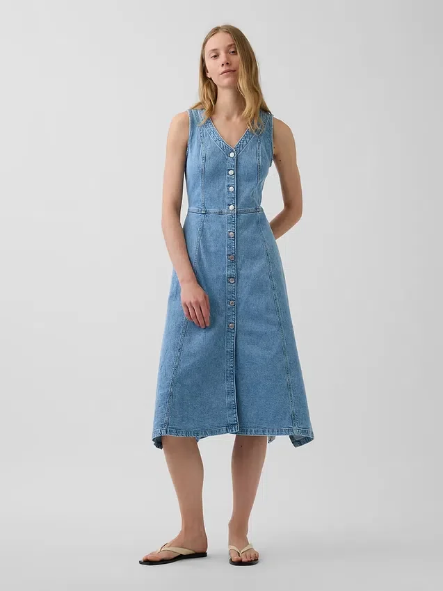 Midi-Kleid aus Denim mit Handkerchief-Saum