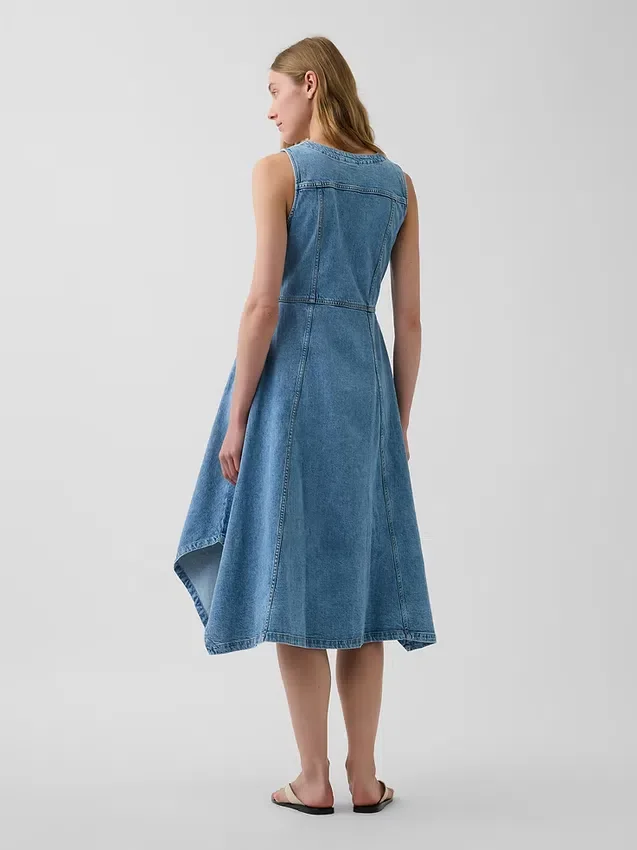 Midi-Kleid aus Denim mit Handkerchief-Saum
