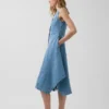 Midi-Kleid aus Denim mit Handkerchief-Saum