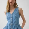 Midi-Kleid aus Denim mit Handkerchief-Saum