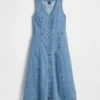 Midi-Kleid aus Denim mit Handkerchief-Saum