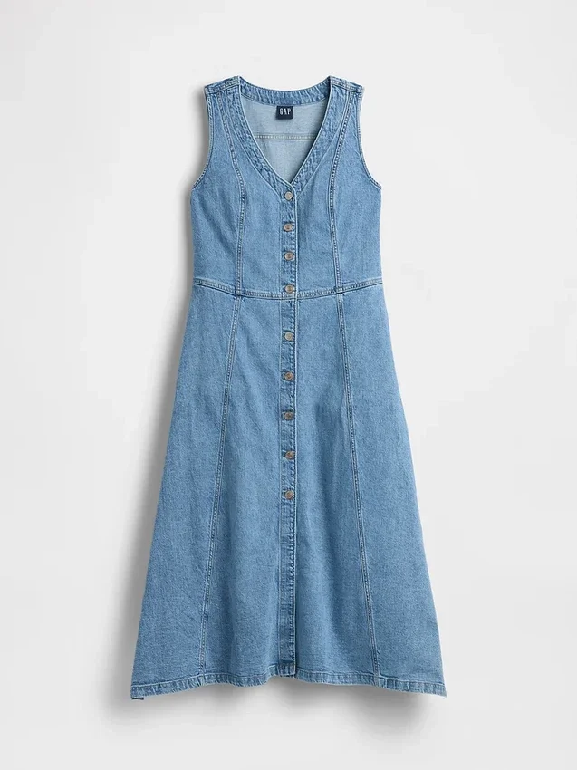 Midi-Kleid aus Denim mit Handkerchief-Saum