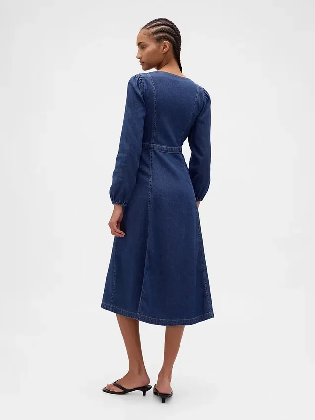 Midi-Kleid aus Denim mit Herzausschnitt