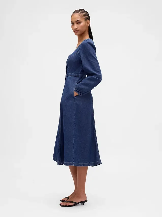 Midi-Kleid aus Denim mit Herzausschnitt